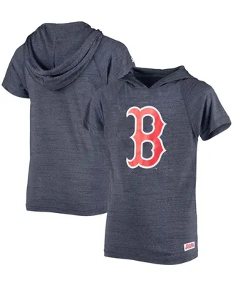 Big Boys and Girls Heathered Navy Boston Red Sox Raglan Short Sleeve Pullover Hoodie