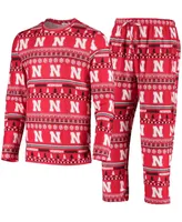 Men's Scarlet Nebraska Huskers Ugly Sweater Knit Long Sleeve Top and Pant Set