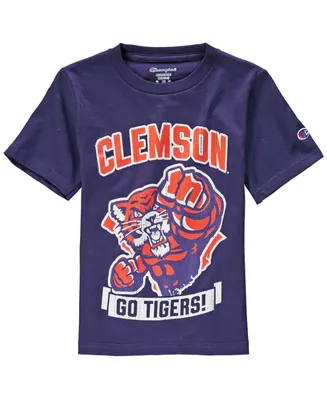Big Boys and Girls Purple Clemson Tigers Strong Mascot T-shirt