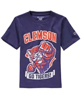 Big Boys and Girls Purple Clemson Tigers Strong Mascot T-shirt