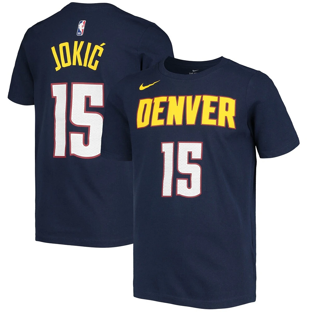 Nike Big Boys and Girls Nikola Jokic Navy Denver Nuggets Logo Name Number Performance T-shirt