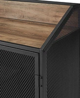 33" Industrial Bar Cabinet w/ Mesh - Rustic Oak