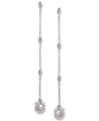 Cultured Freshwater Pearl (6mm) & Diamond (1/10 ct. t.w.) Linear Drop Earrings in Sterling Silver
