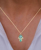 Enamel Evil Eye Hamsa Hand 18" Pendant Necklace in 14k Gold