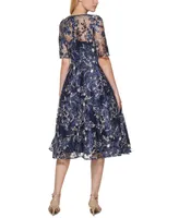 Eliza J Embroidered Sequin Midi Dress