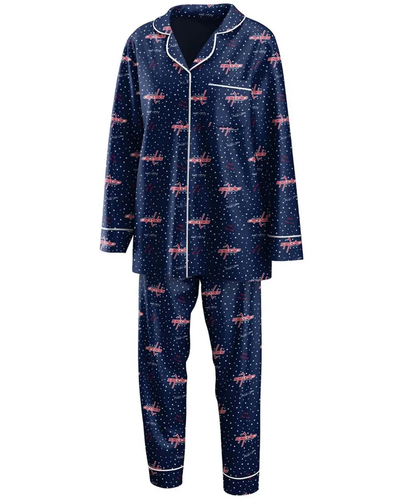 Women's Navy Washington Capitals Long Sleeve Button-Up Shirt Pants Sleep Set