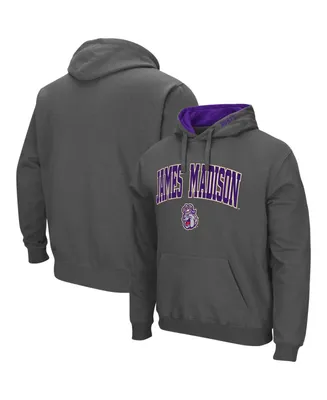 Men's Charcoal James Madison Dukes Arch and Logo Pullover Hoodie