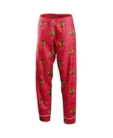 Women's Red Chicago Blackhawks Long Sleeve Button-Up Shirt Pants Sleep Set