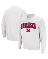Men's White Nebraska Huskers Arch Logo Crew Neck Sweatshirt