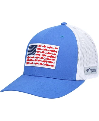 Men's Royal and White Pfg Fish Flag Coolmax Trucker Snapback Hat