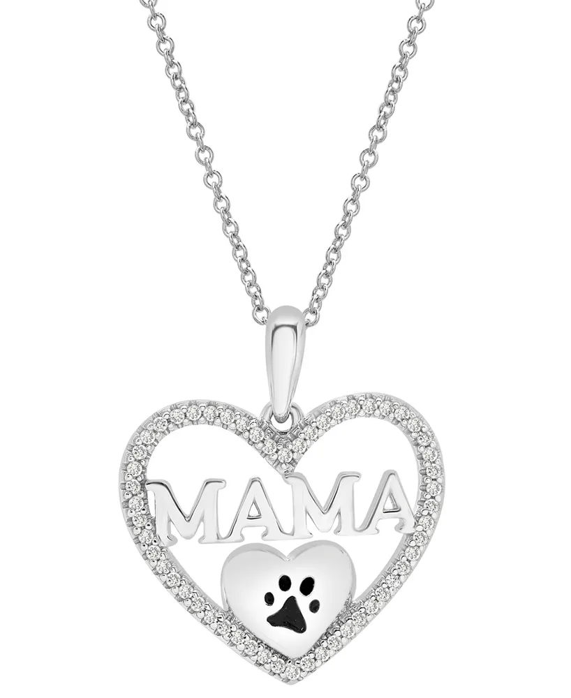 Diamond Dog Mama Heart Pendant Necklace (1/6 ct. tw) in Sterling Silver