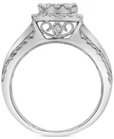 Diamond Square Halo Multirow Engagement Ring (1-1/2 ct. t.w.) in 14k White Gold