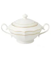 Lorren Home Trends La Luna Collection Bone China Soup Tureen and Lid, Charlotte Design - Gold