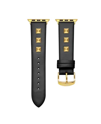 Posh Tech Rebel Black Genuine Leather and Stud Band for Apple Watch, 38mm-40mm - Black, Gold
