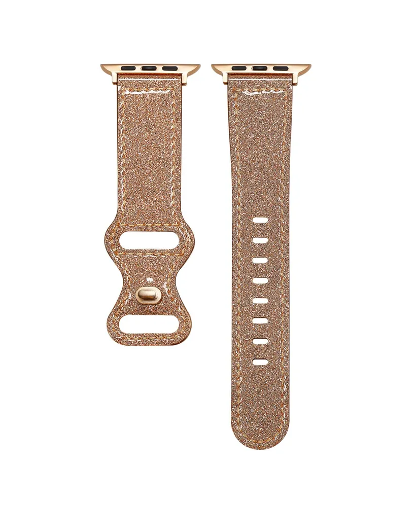 Posh Tech Callie Rose Gold Plated Glitter Genuine Leather Band for Apple Watch, 42mm-44mm