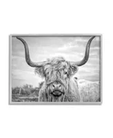 Stupell Industries Black White Highland Cow Photograph Gray Framed Texturized Art Collection