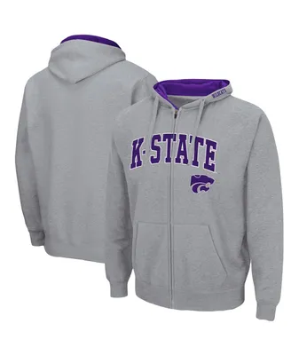 Men's Heathered Gray Kansas State Wildcats Arch Logo 3.0 Full-Zip Hoodie