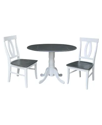 42" Dual Drop Leaf Dining Table with 2 Splat Back Chairs, 3 Piece Dining Set