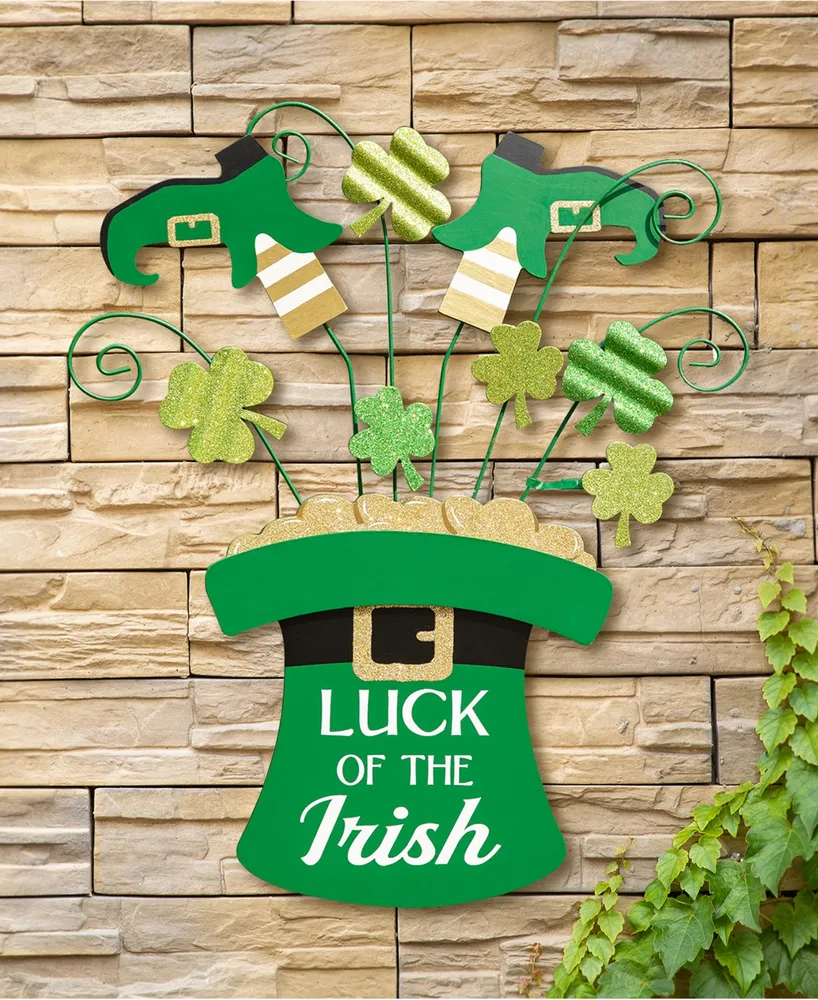 Glitzhome 31.5" Wooden St. Patrick's Leprechaun Belt Yard Stake or Wall Decor