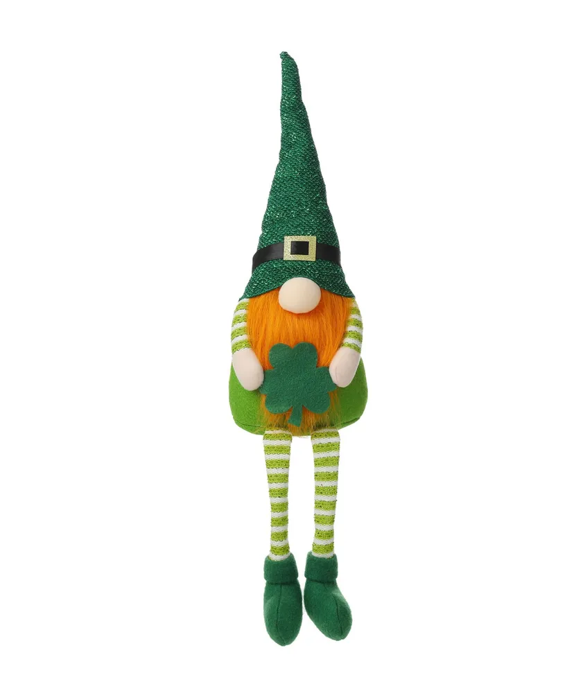 Glitzhome 28.25" Fabric St. Patrick's Gnome Shelf Sitter with Dangling Legs