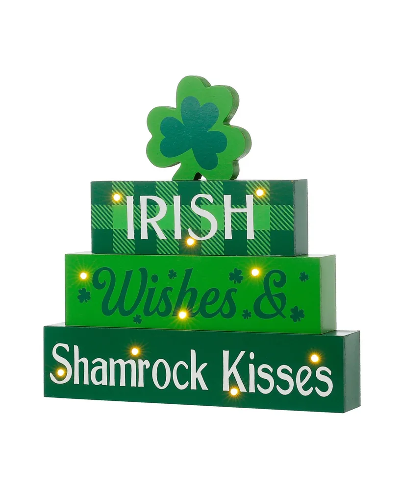 Glitzhome 11.5" Lighted St. Patrick's Wooden Block Table Sign