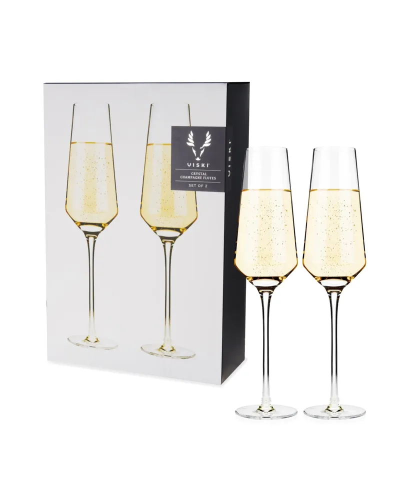 Viski Raye Angled Crystal Champagne Flutes, Set of 2, 8 Oz