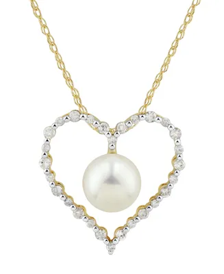 Cultured Freshwater Pearl & Diamond (3/8 ct. t.w.) Heart 18" Pendant Necklace in 14k Gold