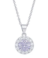 Cubic Zirconia Round Halo Pendant and Earrings Set in Fine Silver Plate, 2 Piece