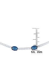 Lab Created Sapphire and Cubic Zirconia Oval Adjustable Bolo Bracelet in Fine Silver Plate