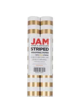 Jam Paper Gift Wrap 50 Square Feet Striped Wrapping Paper Rolls, Pack of 2 - Gold