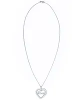 Cubic Zirconia 'Love' Heart Pendant Necklace in Fine Silver Plate