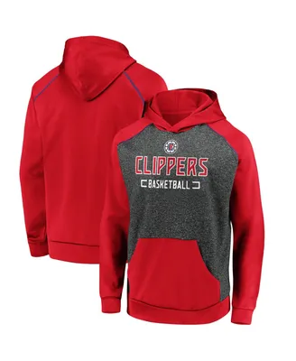 Men's Heathered Charcoal, Red La Clippers Game Day Ready Raglan Pullover Hoodie