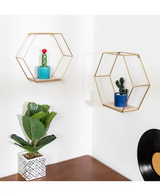 Honey Can Do Hexagonal Decorative Metal Wall Shelves, Set of 2