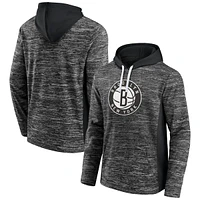 Fanatics Men's Heathered Charcoal, Black Brooklyn Nets Instant Replay Colorblocked Pullover Hoodie