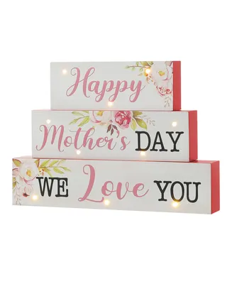 Glitzhome 12" Lighted Wooden Happy Mother's Day Block Sign