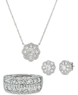 Le Vian Vanilla Diamond Flower Cluster Jewelry Set In Platinum