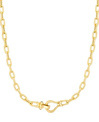 Black Spinel Horseshoe Clasp Paperclip Link 18" Chain Necklace in 14k Gold-Plated Sterling Silver
