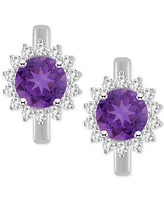 Rhodolite Garnet (2-1/5 ct. t.w.) & White Topaz (1/2 Halo Hoop Earrings Sterling Silver (Also Peridot, Blue Topaz, Amethyst Citrine)