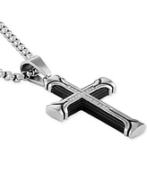 Esquire Men's Jewelry Diamond Cross 22" Pendant Necklace (1/10 ct. t.w.) in Ion-Plated Stainless Steel, Created for Macy's