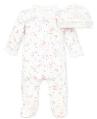 Little Me Baby Girls Coverall with Matching Hat, 2 Piece Set