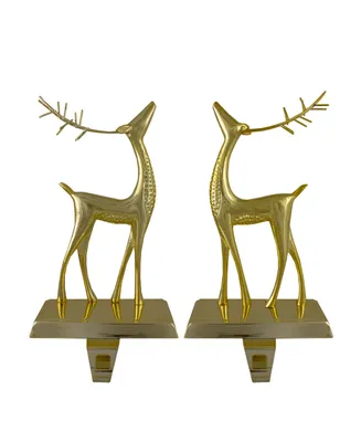 9.75" Standing Reindeer Christmas Stocking Holders, Set of 2 - Gold