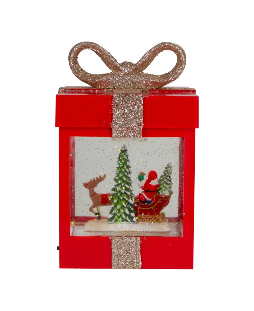 7" Gift Box Christmas Snow Globe with Santa and Reindeer
