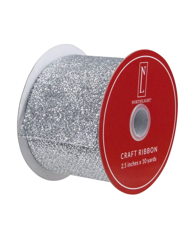 Glittered Christmas Wired Craft Ribbon, 2.5" x 10 Yards - Silver