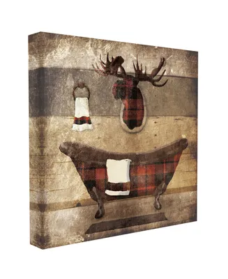 Stupell Industries Plaid Cabin Bathroom Country Wood Textured Design Stretched Canvas Wall Art, 24" x 24" - Multi