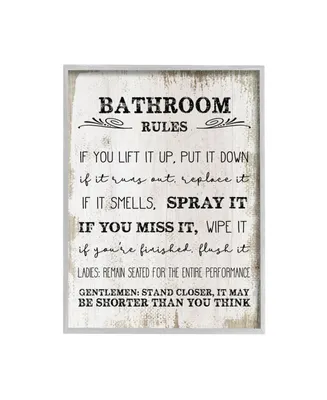 Stupell Industries Bathroom Rules Funny Word Wood Textured Design Gray Farmhouse Rustic Framed Giclee Texturized Art, 16" x 20" - Multi