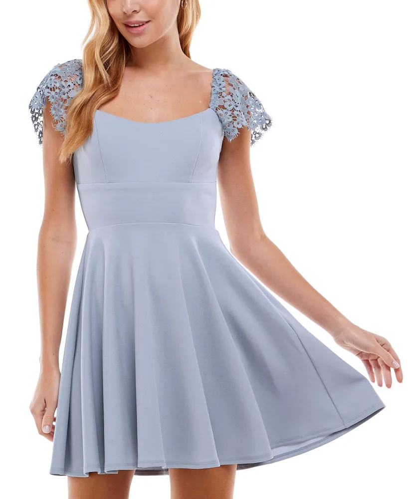 City Studios Juniors' Lace-Insert Chiffon Fit & Flare Dress