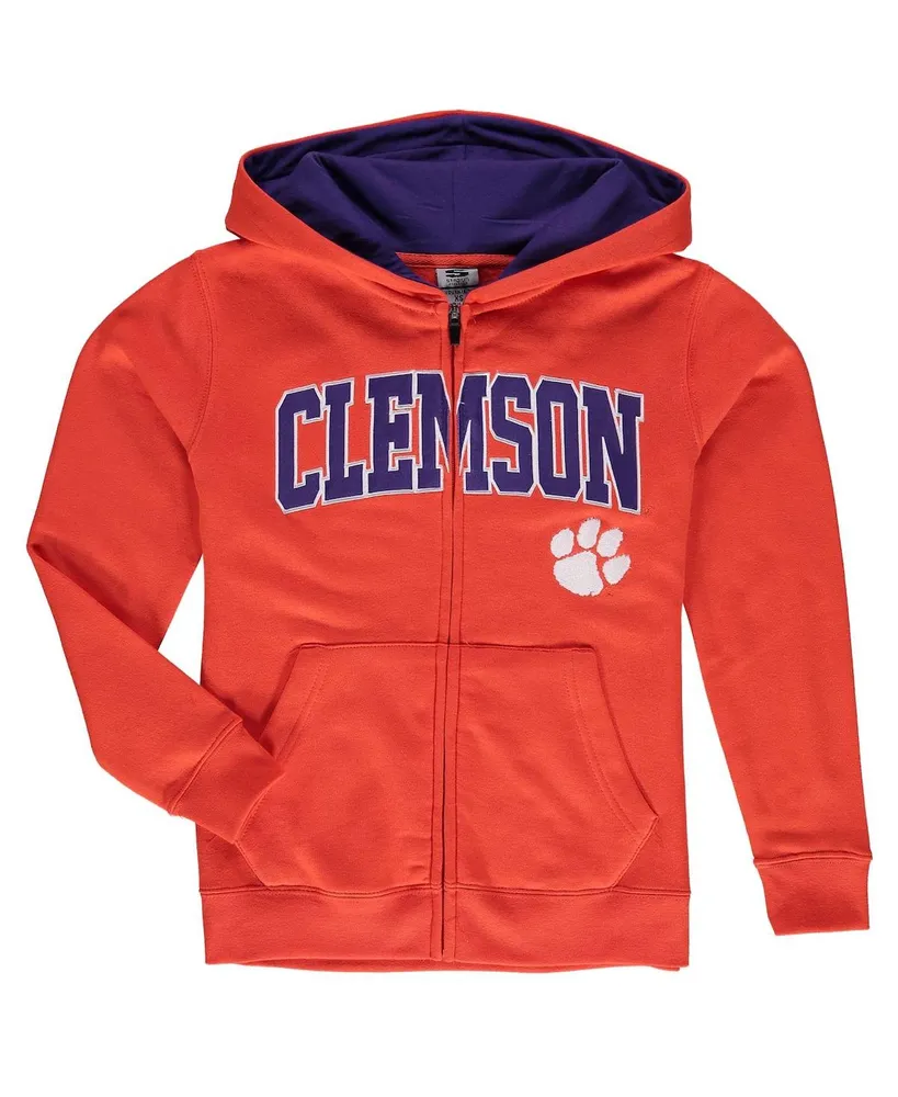 Big Boys Orange Clemson Tigers Applique Arch and Logo Full-Zip Hoodie