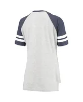 Women's Heathered Gray and Navy Cleveland Indians Team Goal Line Raglan V-Neck T-shirt