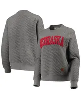 Women's Heathered Gray Nebraska Huskers Moose Applique Quilted Crewneck Sweatshirt