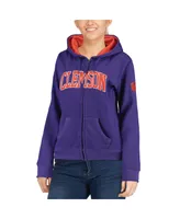 Women's Purple Clemson Tigers Arched Name Full-Zip Hoodie